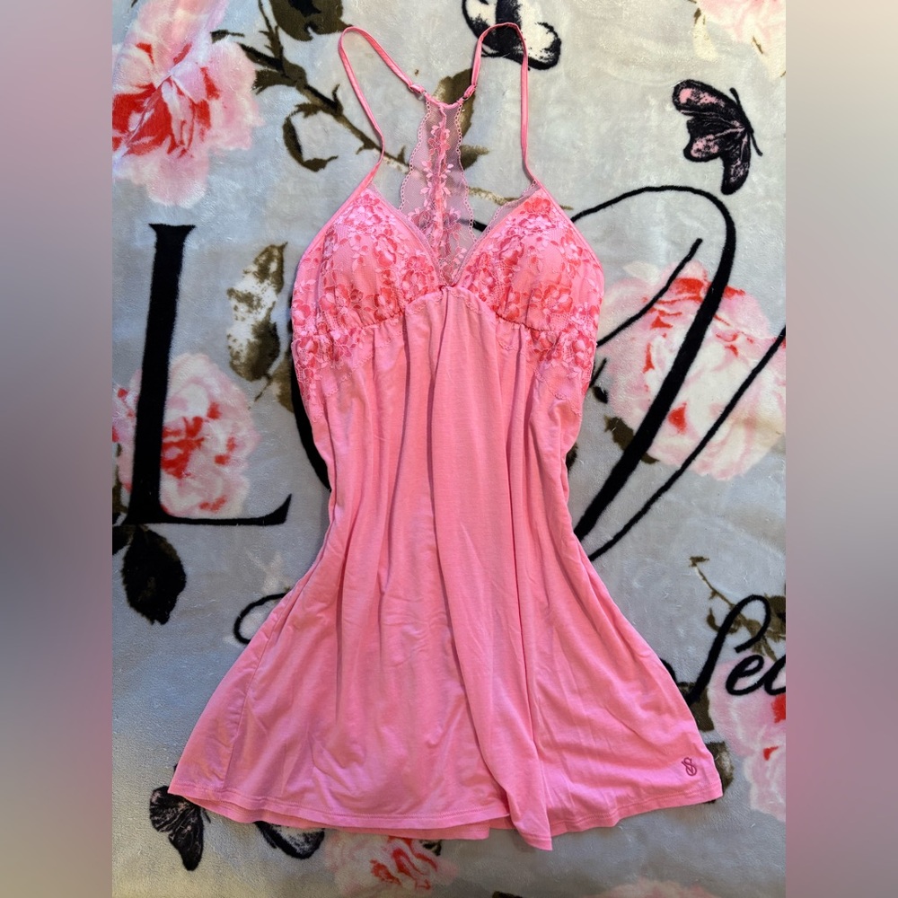 Pink Victoria’s Secret Babydoll Lace Trim Nightgown